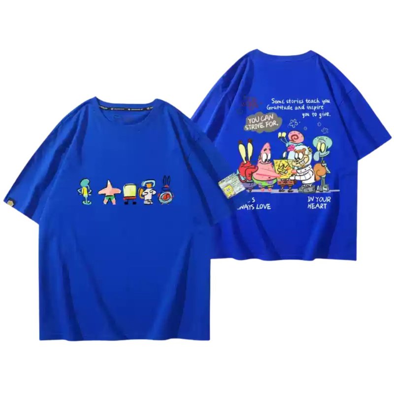 画像9: Unisex Graffiti SpongeBob Print Short Sleeve T-shirt ユニセックス 男女兼用 落書き スポンジボブ ＆パトリック半袖 Tシャツ (9)