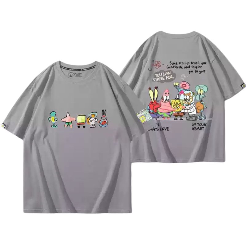画像8: Unisex Graffiti SpongeBob Print Short Sleeve T-shirt ユニセックス 男女兼用 落書き スポンジボブ ＆パトリック半袖 Tシャツ (8)
