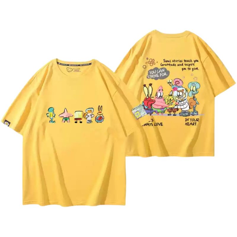 画像7: Unisex Graffiti SpongeBob Print Short Sleeve T-shirt ユニセックス 男女兼用 落書き スポンジボブ ＆パトリック半袖 Tシャツ (7)