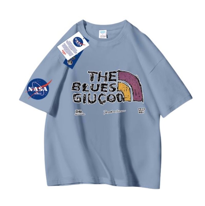 画像1: NASA x Alphabet Logo Print short sleeve T-shirt 　 ユニセックス男女兼用NASAナサ×アルファベットロゴプリントヒップホッププリント  半袖Tシャツ プルオーバー (1)