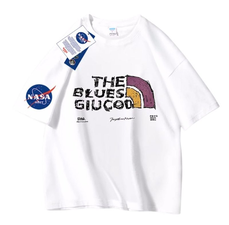 画像2: NASA x Alphabet Logo Print short sleeve T-shirt 　 ユニセックス男女兼用NASAナサ×アルファベットロゴプリントヒップホッププリント  半袖Tシャツ プルオーバー (2)
