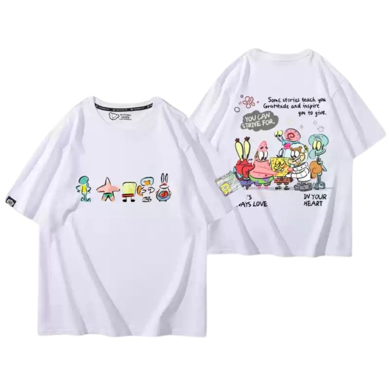 画像2: Unisex Graffiti SpongeBob Print Short Sleeve T-shirt ユニセックス 男女兼用 落書き スポンジボブ ＆パトリック半袖 Tシャツ (2)