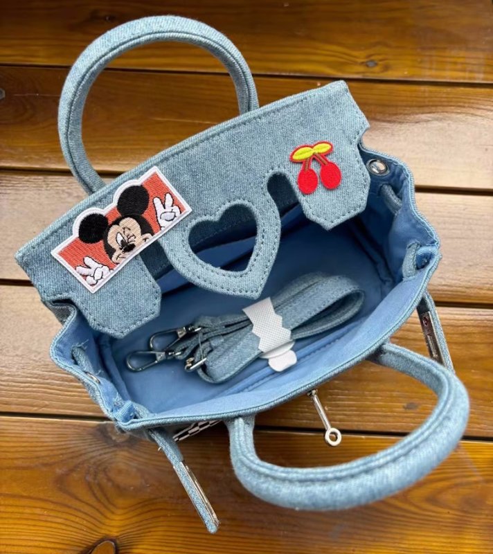 画像6: Unisex Mickey x DISNEY Washed Denim Mickey Birkin Tote Shoulder Crossbody Bag　ウォッシュドデニムミッキー＆ミニーBKトートショルダークロスボディバッグ (6)