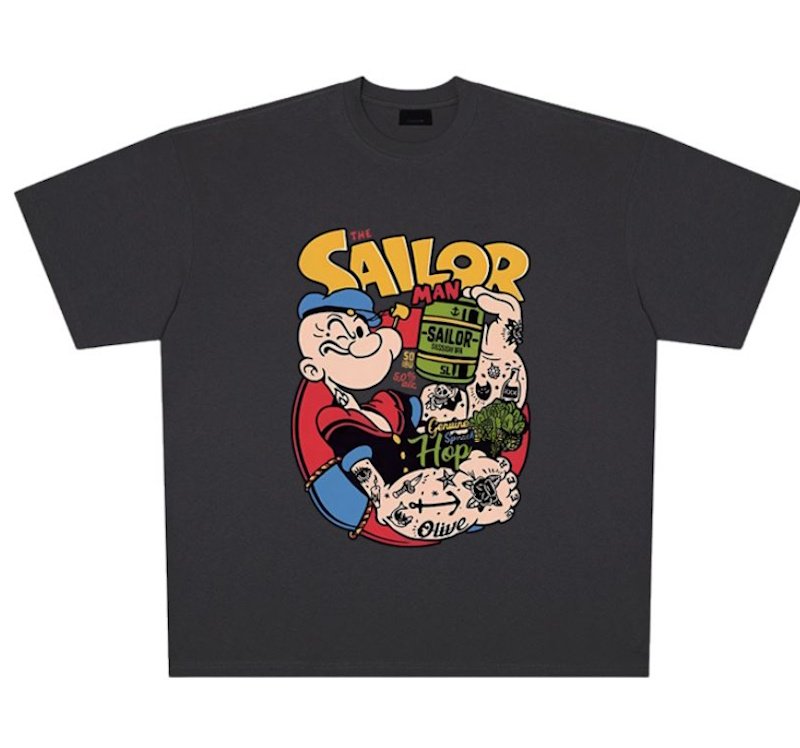 画像1: Sailor Popeye print Print round neck Tshirts  セーラー水平ポパイプリント ラウンドネック Tシャツ ユニセックス 男女兼用 (1)