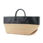 画像1: Raffia straw woven and leather basket tote bag　ユニセックスラフィア ストロー編み＆レザーかご籠トートバッグ (1)