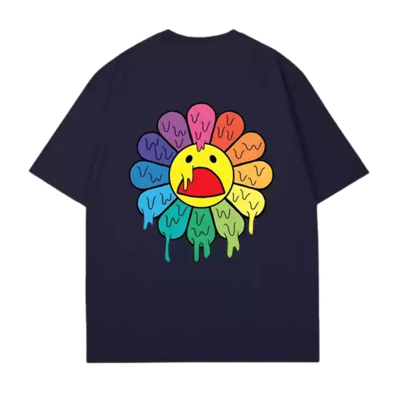 画像7: Melting and dripping Sunflower printed round neck Tshirts  フラワー＆スマイル ひまわり ドロドロ プリント ラウンドネック Tシャツ ユニセックス 男女兼用 (7)