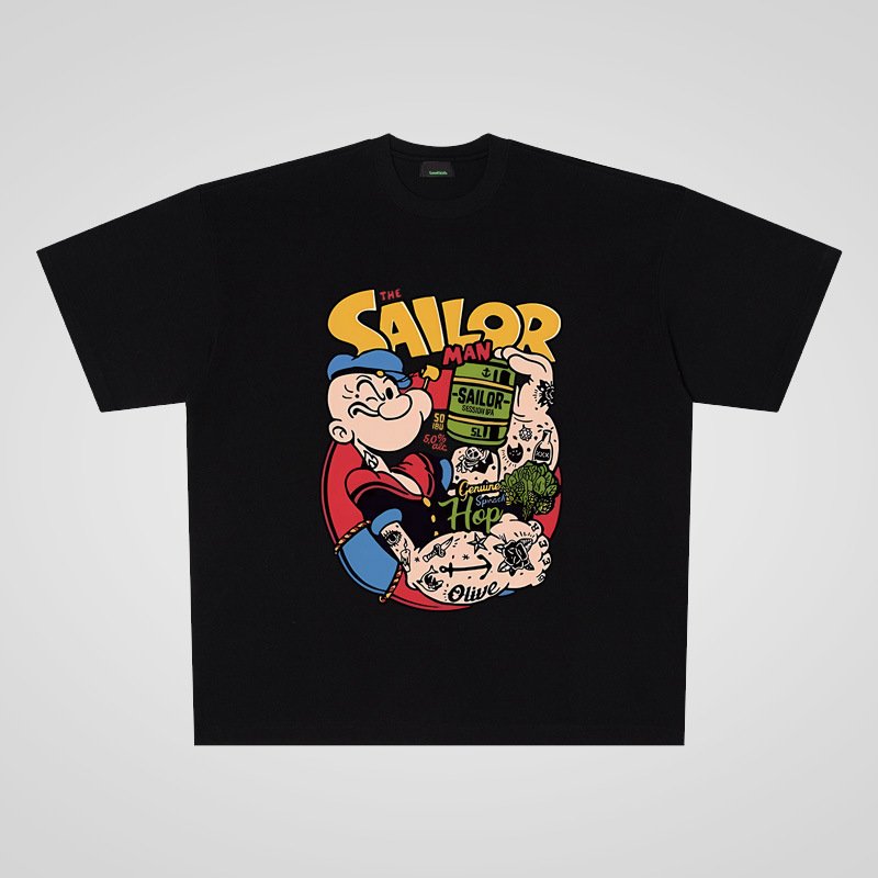 画像2: Sailor Popeye print Print round neck Tshirts  セーラー水平ポパイプリント ラウンドネック Tシャツ ユニセックス 男女兼用 (2)