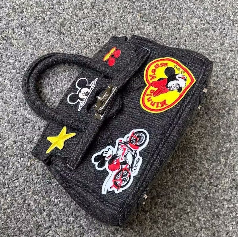 画像5: Unisex Mickey x DISNEY Washed Denim Mickey Birkin Tote Shoulder Crossbody Bag　ウォッシュドデニムミッキー＆ミニーBKトートショルダークロスボディバッグ (5)