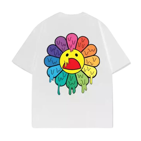 画像6: Melting and dripping Sunflower printed round neck Tshirts  フラワー＆スマイル ひまわり ドロドロ プリント ラウンドネック Tシャツ ユニセックス 男女兼用 (6)