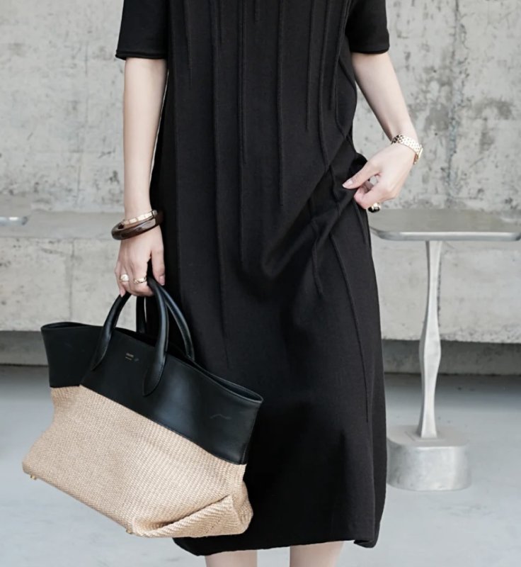 画像7: Raffia straw woven and leather basket tote bag　ユニセックスラフィア ストロー編み＆レザーかご籠トートバッグ (7)