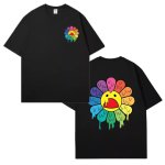 画像1: Melting and dripping Sunflower printed round neck Tshirts  フラワー＆スマイル ひまわり ドロドロ プリント ラウンドネック Tシャツ ユニセックス 男女兼用 (1)