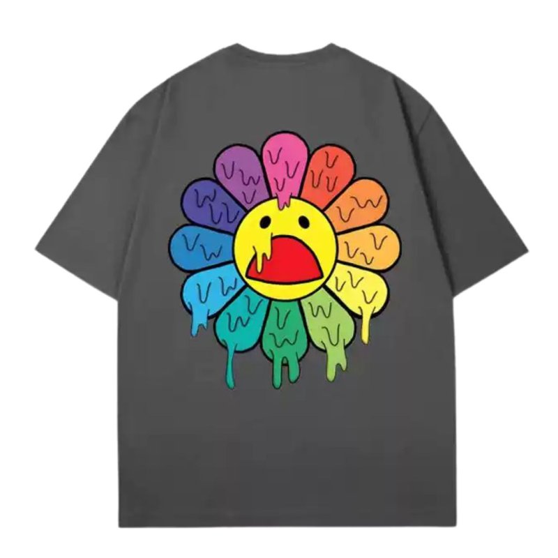 画像4: Melting and dripping Sunflower printed round neck Tshirts  フラワー＆スマイル ひまわり ドロドロ プリント ラウンドネック Tシャツ ユニセックス 男女兼用 (4)