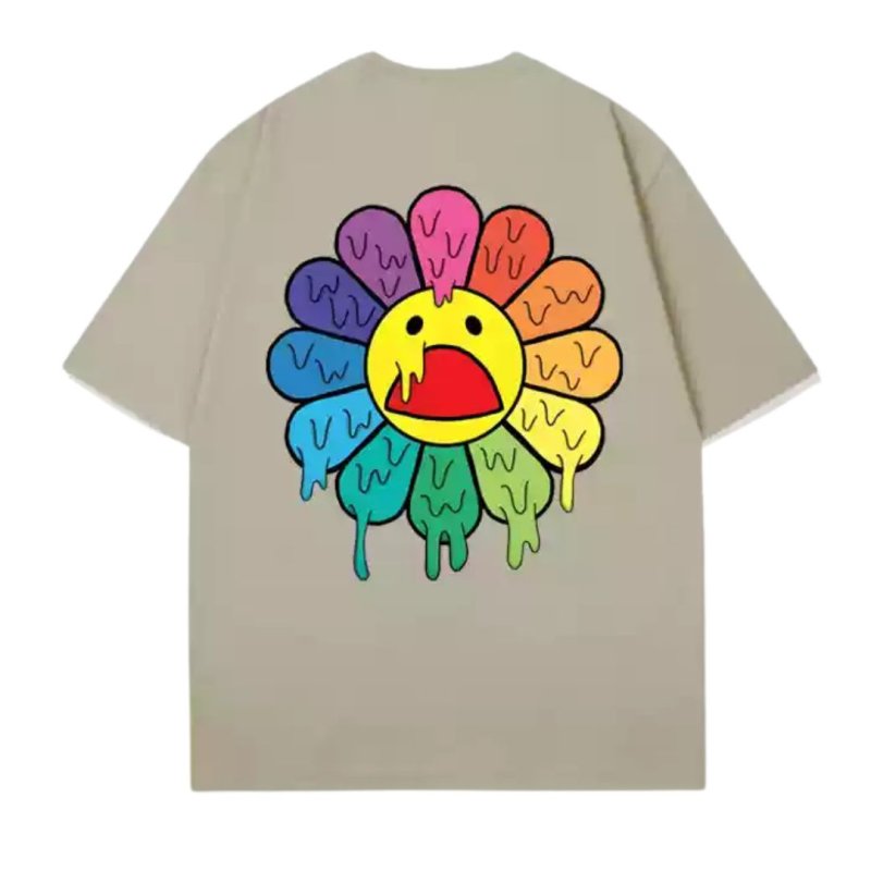 画像5: Melting and dripping Sunflower printed round neck Tshirts  フラワー＆スマイル ひまわり ドロドロ プリント ラウンドネック Tシャツ ユニセックス 男女兼用 (5)