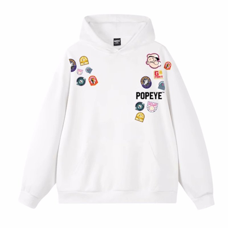 画像1: Emblem Popeye print hoodie  sweat pullover   ユニセックス 男女兼用エンブレムポパイプリントフーディ スウェット パーカー (1)