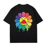 画像2: Melting and dripping Sunflower printed round neck Tshirts  フラワー＆スマイル ひまわり ドロドロ プリント ラウンドネック Tシャツ ユニセックス 男女兼用 (2)