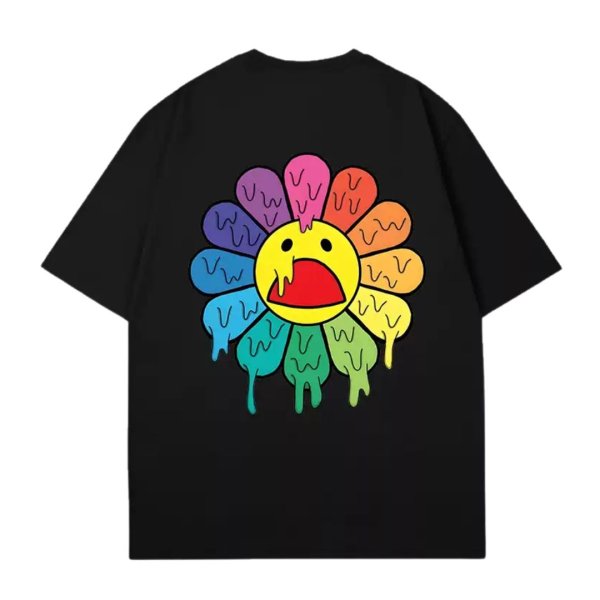 画像2: Melting and dripping Sunflower printed round neck Tshirts  フラワー＆スマイル ひまわり ドロドロ プリント ラウンドネック Tシャツ ユニセックス 男女兼用 (2)