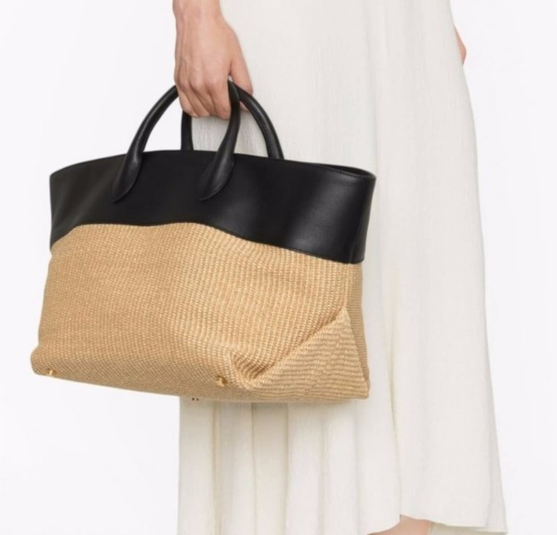 画像2: Raffia straw woven and leather basket tote bag　ユニセックスラフィア ストロー編み＆レザーかご籠トートバッグ (2)