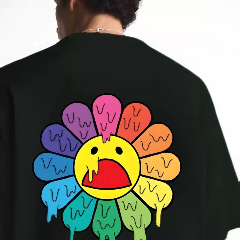 画像3: Melting and dripping Sunflower printed round neck Tshirts  フラワー＆スマイル ひまわり ドロドロ プリント ラウンドネック Tシャツ ユニセックス 男女兼用 (3)