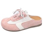 画像1: Women's Baotou Leather Lace-up Half Sneakers Slippers　 レースアップレザースニーカーサンダルスリッパシューズ (1)