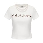 画像2: Dachshund Dog Print Jersey T-shirt with Pearl  ダックスフンド ドッグプリント 真珠付 フェイク パール 付き Tシャツ (2)