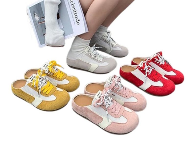 画像6: Women's Baotou Leather Lace-up Half Sneakers Slippers　 レースアップレザースニーカーサンダルスリッパシューズ (6)