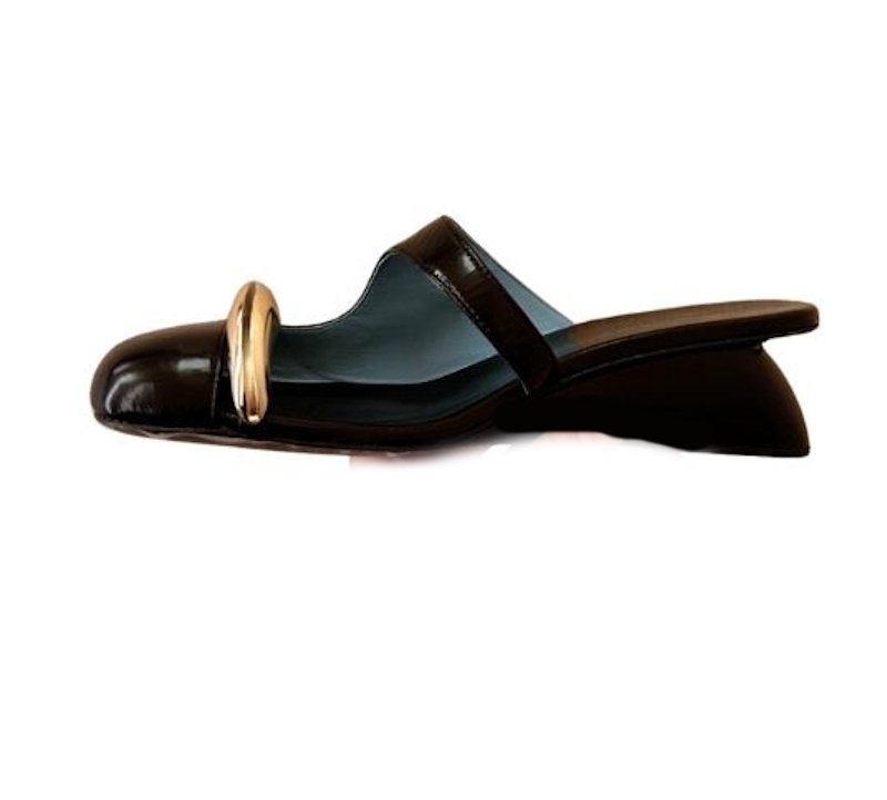 画像3: Women’s Wedge Heel Leather Toe Ring Pumps Mule Sandals  Shoes  　 ウェッジヒールレザーつま先リングパンプスミュールサンダル (3)