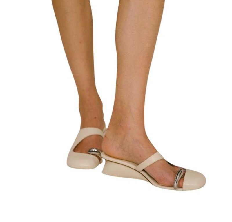 画像4: Women’s Wedge Heel Leather Toe Ring Pumps Mule Sandals  Shoes  　 ウェッジヒールレザーつま先リングパンプスミュールサンダル (4)