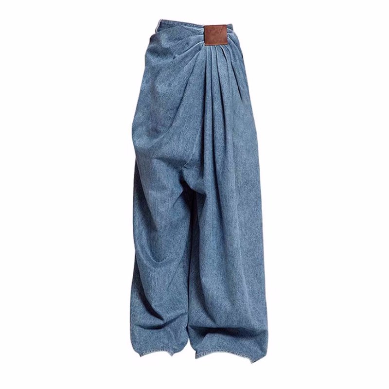 画像1: Unisex Draped wide jeans denim pants trousers 男女兼用 ユニセックス ドレープワイドデニムパンツ　ジーンズ (1)