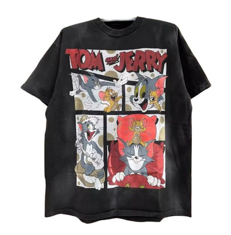 画像1: Vintage Style tom and jerry Print Round Neck T-Shirt 　ヴィンテージスタイル トムとジェリープリント ラウンドネック Tシャツ ユニセックス 男女兼用 (1)