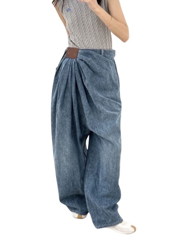 画像3: Unisex Draped wide jeans denim pants trousers 男女兼用 ユニセックス ドレープワイドデニムパンツ　ジーンズ (3)