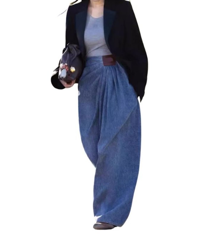 画像2: Unisex Draped wide jeans denim pants trousers 男女兼用 ユニセックス ドレープワイドデニムパンツ　ジーンズ (2)