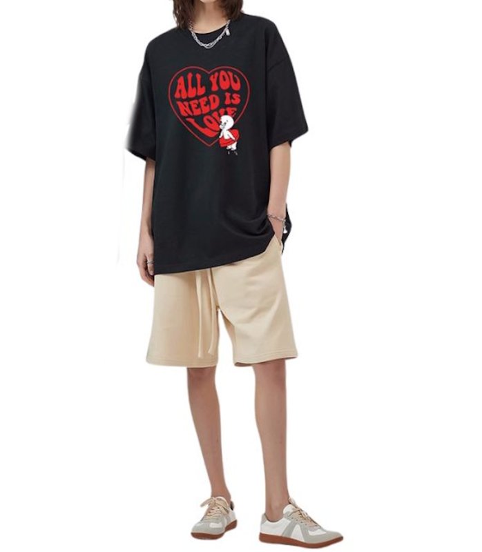 画像4: Heart and Casper embroidery Short Sleeve T-Shirt 　ハート＆キャスパー刺繍ラウンドネック Tシャツ ユニセックス 男女兼用 (4)