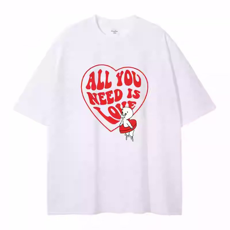 画像2: Heart and Casper embroidery Short Sleeve T-Shirt 　ハート＆キャスパー刺繍ラウンドネック Tシャツ ユニセックス 男女兼用 (2)