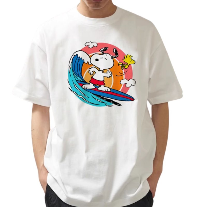 画像2: Surf Snoopy & Woodstock Print Round Neck T-Shirt　サーフスヌーピー＆ウッドストック プリントラウンドネック Tシャツ ユニセックス 男女兼用 (2)