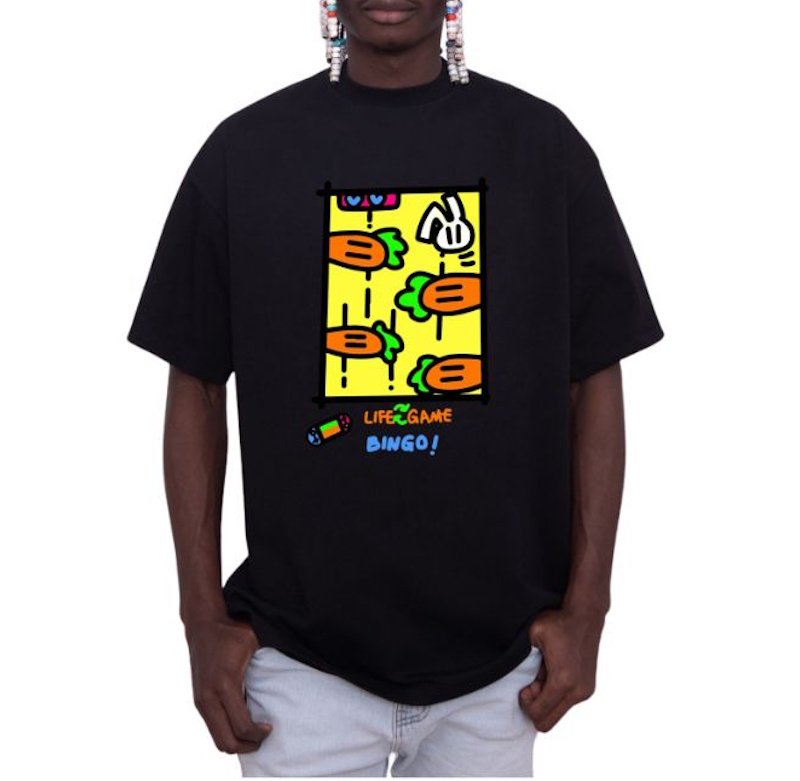 画像1: unisex unisex box carrot graphic paint Short Sleeve T-Shirt 　ボックスキャロットグラフィックペイントラウンドネック Tシャツ ユニセックス 男女兼用 (1)