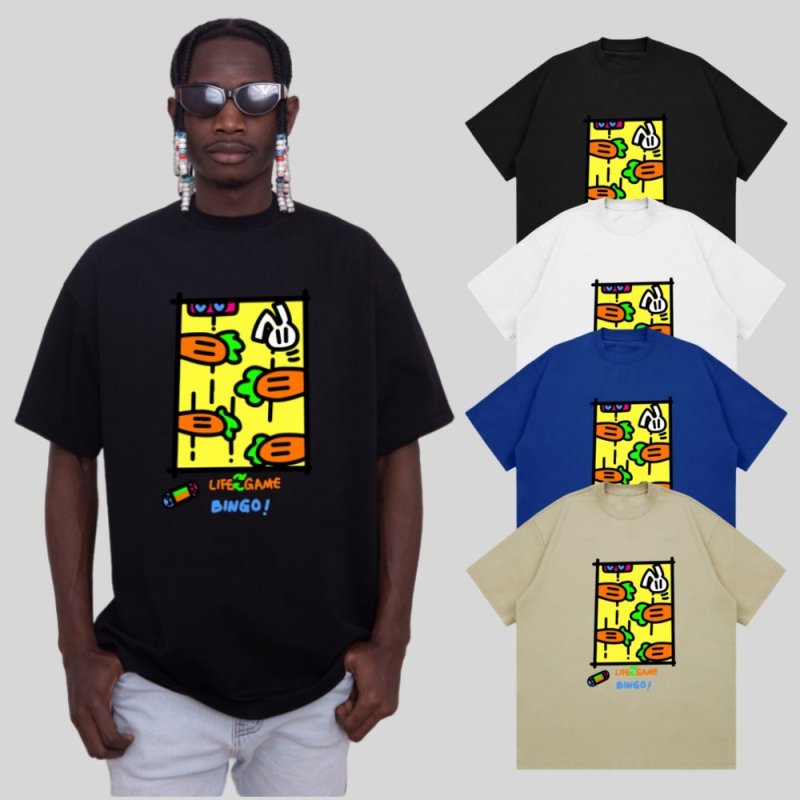 画像4: unisex unisex box carrot graphic paint Short Sleeve T-Shirt 　ボックスキャロットグラフィックペイントラウンドネック Tシャツ ユニセックス 男女兼用 (4)