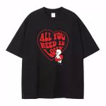 画像1: Heart and Casper embroidery Short Sleeve T-Shirt 　ハート＆キャスパー刺繍ラウンドネック Tシャツ ユニセックス 男女兼用 (1)