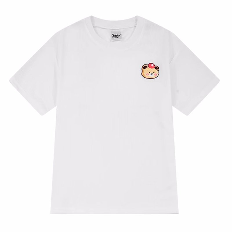 画像2: Waffle Bear One Point Bear Short Sleeve T-Shirt 　ワッフルワンポイントベア刺繍 ラウンドネック Tシャツ ユニセックス 男女兼用 (2)