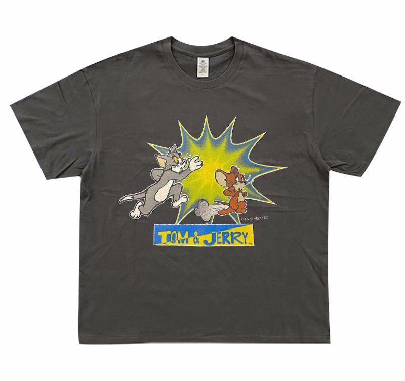 画像1: unisex  tom and jerry vintage style print Short Sleeve T-Shirt 　ヴィンテージスタイルトムとジェリープリントラウンドネック Tシャツ ユニセックス 男女兼用 (1)