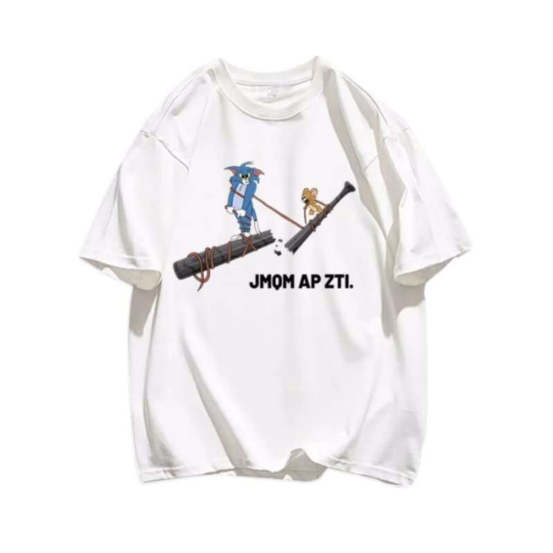画像2: unisex Broken Bat Tom and Jerry  print Short Sleeve T-Shirt 　ブロークンバットトムとジェリープリントラウンドネック Tシャツ ユニセックス 男女兼用 (2)