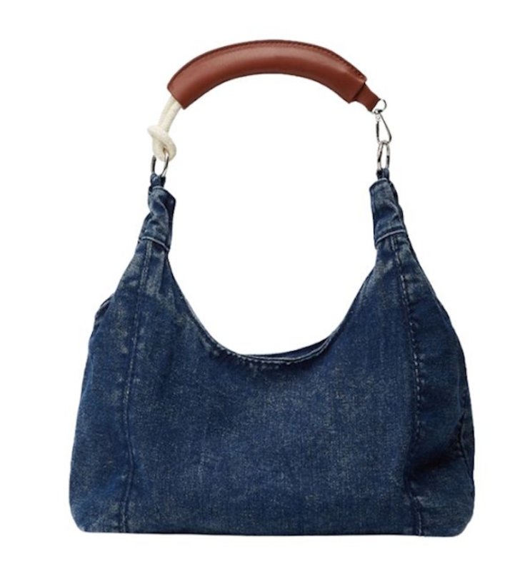 画像1: Leather handle denim tote bag　レザーハンドルデニムトートショルダーバッグ (1)