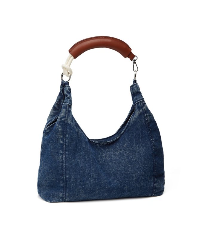 画像6: Leather handle denim tote bag　レザーハンドルデニムトートショルダーバッグ (6)