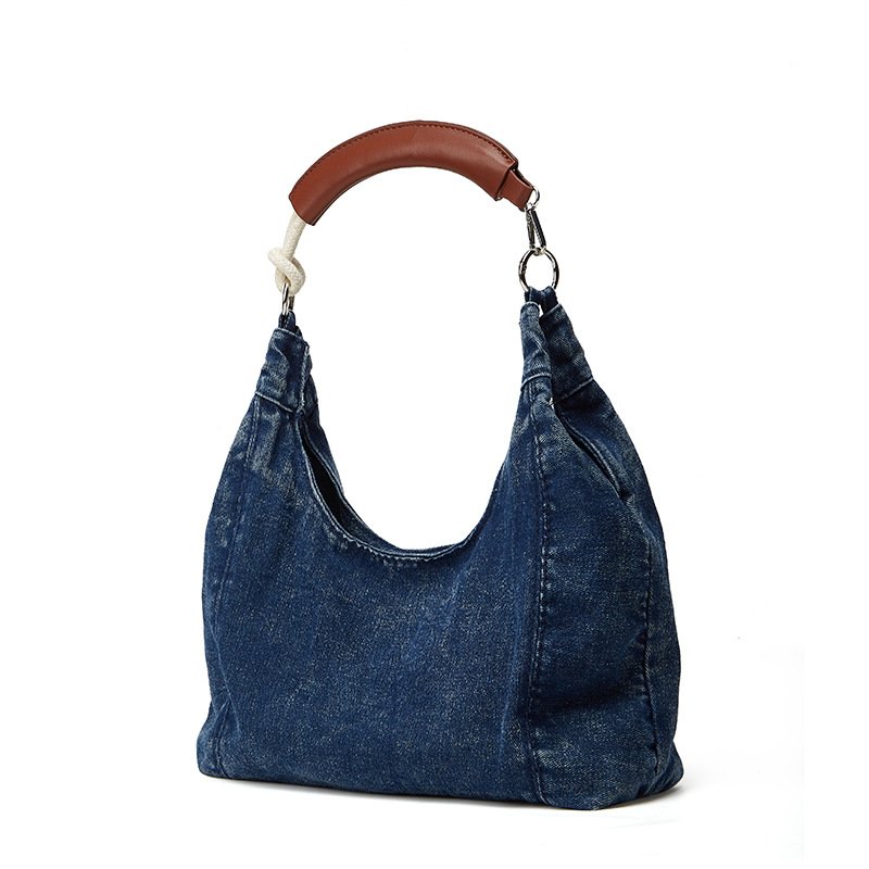 画像2: Leather handle denim tote bag　レザーハンドルデニムトートショルダーバッグ (2)