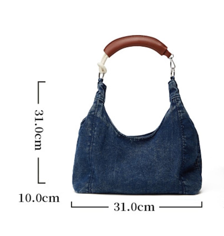 画像4: Leather handle denim tote bag　レザーハンドルデニムトートショルダーバッグ (4)