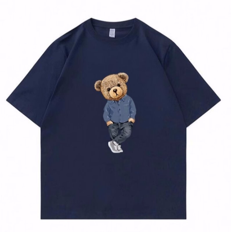 画像1: unisex Trendy Stylish Bear print Short Sleeve T-Shirt 　トレンディースタイリッシュベア熊プリントラウンドネック Tシャツ ユニセックス 男女兼用 (1)