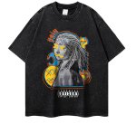 画像1: unisex Hip Hop Girl x Kaws Heavy Damage Wash Short Sleeve T-Shirt　ヒップホップガール×カウズダメージプリントラウンドネック Tシャツ ユニセックス 男女兼用 (1)