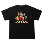 画像1: unisex Beer Mug Abbey Road Print Parody Short Sleeve T-Shirt　ビールジョッキアビーロードプリントパロディープリントラウンドネック Tシャツ ユニセックス 男女兼用 (1)