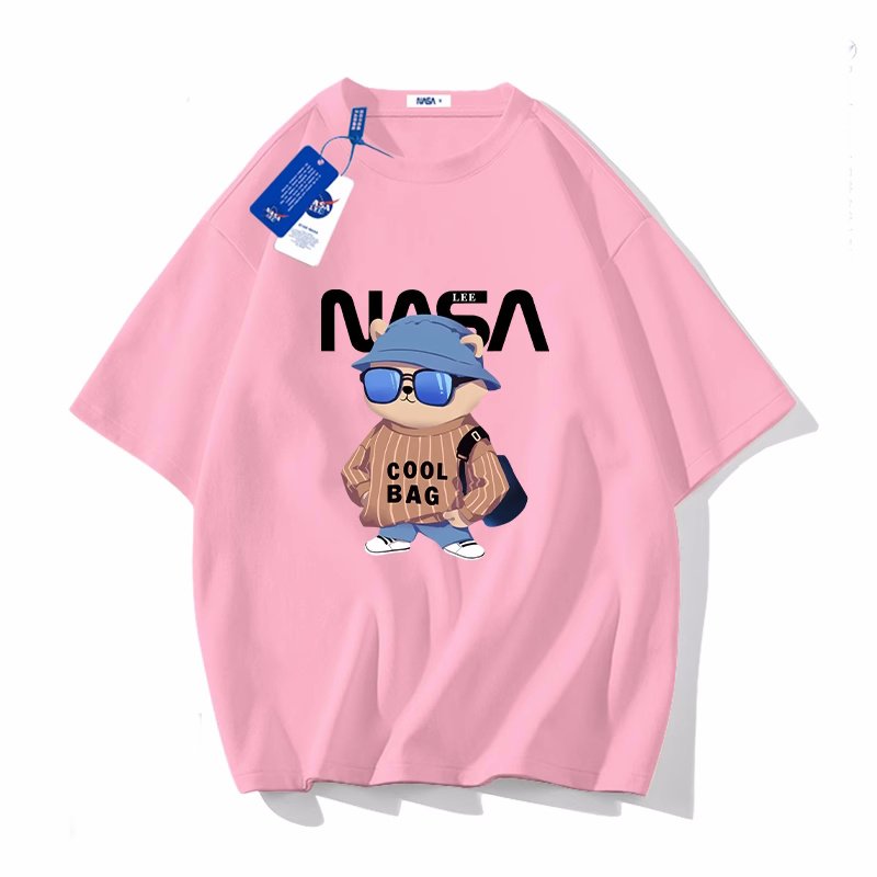 画像7: unisex NASA× Going out with sunglasses bear print Short Sleeve T-Shirt 　お出かけサングラスベア熊プリントラウンドネック Tシャツ ユニセックス 男女兼用 (7)