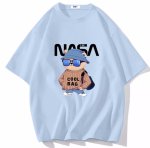 画像1: unisex NASA× Going out with sunglasses bear print Short Sleeve T-Shirt 　お出かけサングラスベア熊プリントラウンドネック Tシャツ ユニセックス 男女兼用 (1)