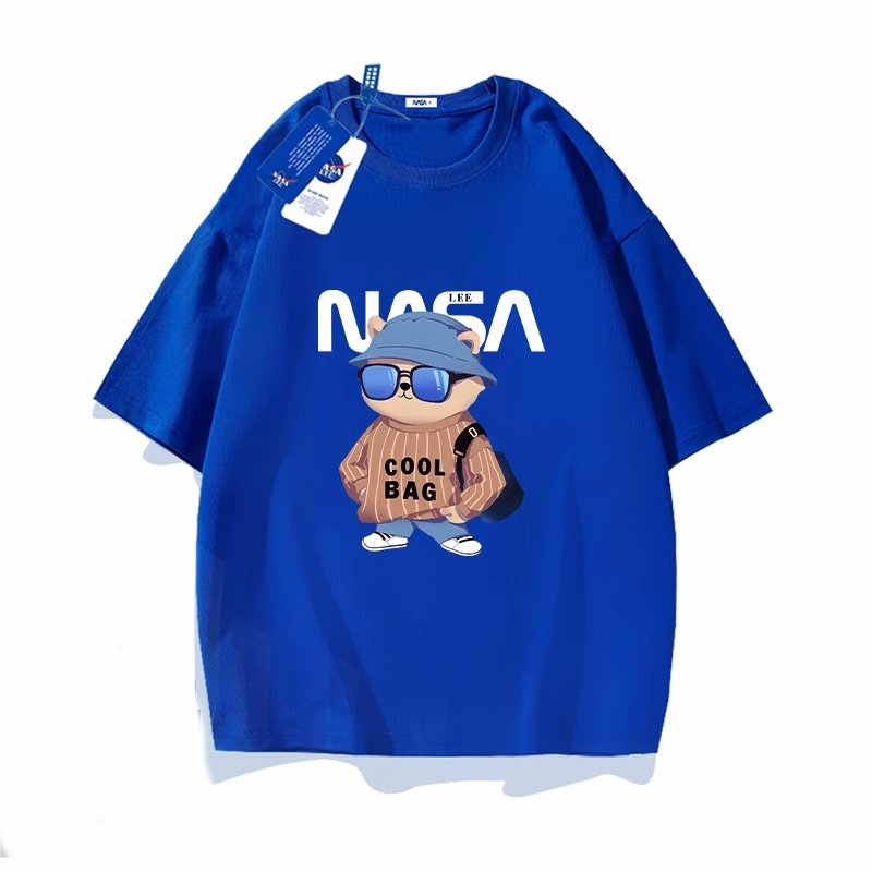 画像4: unisex NASA× Going out with sunglasses bear print Short Sleeve T-Shirt 　お出かけサングラスベア熊プリントラウンドネック Tシャツ ユニセックス 男女兼用 (4)